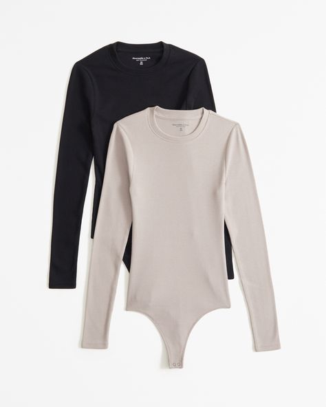 Women's 2-Pack Long-Sleeve Rib Crew Bodysuits | Women's Tops | Abercrombie.com Build A Wardrobe, Rib Fabric, American Clothing, Fashion Wishlist, Tres Chic, Long Sleeve Bodysuit, Ribbed Fabric, Christmas 2024, Fall 2024