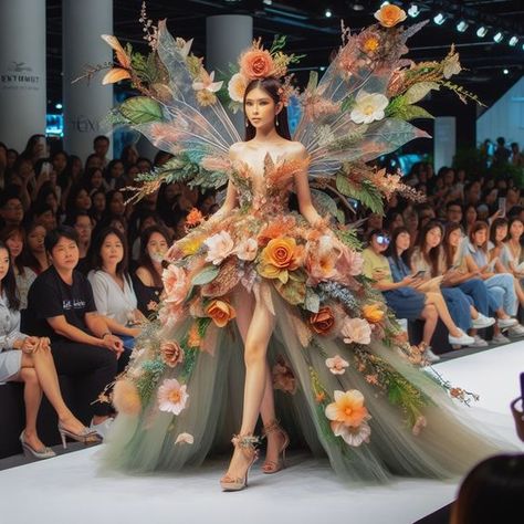 Flower Runway Fashion, Dresses That Look Like Flowers, Garden Of Time Theme Dress, Fashion Show Dresses Ideas, Met Gala Outfits Ideas 2024, Garden Of Time Dress Met Gala, Garden Of Time Fashion, Garden Of Time Dress, Unique Dresses Creative