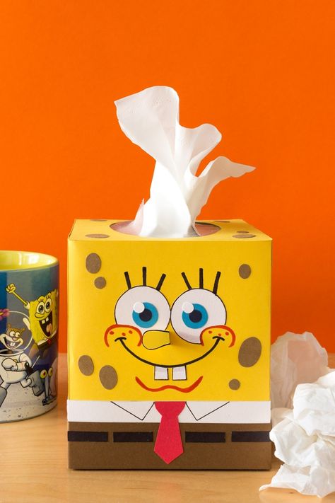 SpongeBob Winter Sniffles Tissue Box Craft Box Crafts For Kids, Spongebob Crafts, Spongebob Squarepants Party, Tissue Box Crafts, Spongebob Birthday Party, Spongebob Party, Box Crafts, Spongebob Birthday, Box Craft