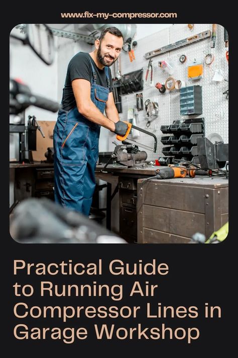 When setting up your garage workshop, consider the importance of an effective plumbing system. Deciding on a compressor is just one piece of the puzzle. The real challenge is figuring out how to run your compressed air lines. Lucky for you, we've got all the info you need on how to do just that. | Practical Guide to Running Air Compressor Lines in Garage Workshop | #aircompressor #compressedair #plumbingsystem Air Compressor Plumbing, Tool Storage Diy, Air Lines, Plumbing System, Air Hose, Workshop Storage, Compressed Air, Storage Diy, Garage Workshop