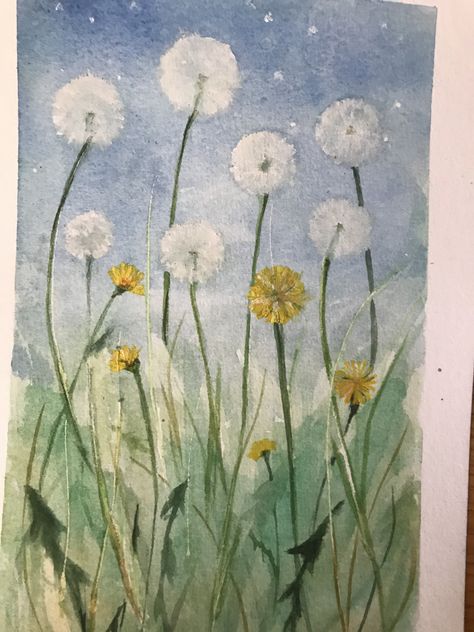 Dandelions Watercolor painting Aesthetic Dandelion Drawing, Aesthetic Flower Drawing Watercolor, Drawing Of A Dandelion, Painting Dandelions Acrylic, Dandelion Flower Painting, Dandilines Flower Drawing, Dandelion Aesthetic Drawing, Dandelion Drawing Watercolor, Dandelions Drawings