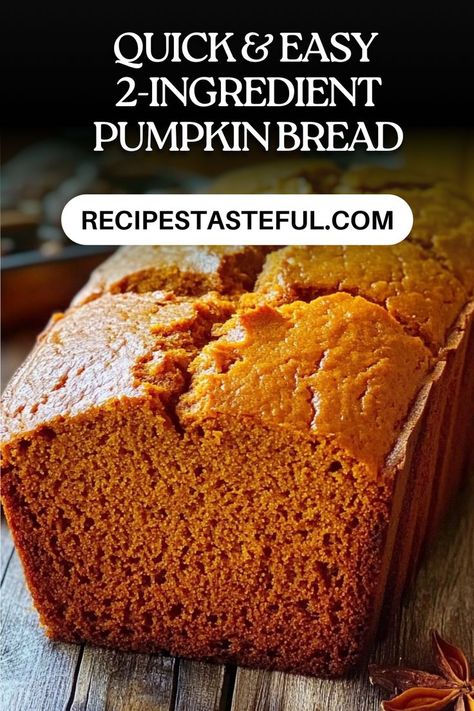 This incredibly simple pumpkin bread combines just two ingredients—a box of spice cake mix and a can of pumpkin puree—creating a moist and flavorful loaf that's perfect for fall. Optional additions like nuts or chocolate chips elevate this delightful treat! Pumpkin Spice Quick Bread, Pumpkin Bread From Cake Mix Recipe, Pumpkin Nut Bread Recipe, Easy Pumpkin Bread With Cake Mix Boxes, Pumpkin Bread With Cake Mix Easy, Pumpkin Pie Mix Bread, Libbys Pumpkin Bread, 3 Ingredient Pumpkin Bread, Cake Mix Pumpkin Bread