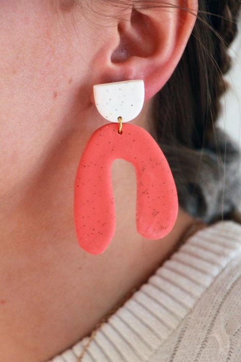 Clay Coral, Earring Clay, Flamingo Jewelry, Abstract Earrings, Polymer Clay Jewelry Diy, Polymer Jewelry, Clay Jewelry Diy, Statement Earring, Fimo Clay