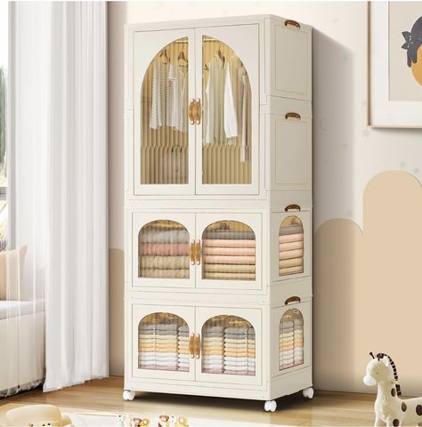 Children's wardrobe expanded size:26.38"*16.34*61.42"(folded 11.82"). Children wardrobe closet has 3 cubes sections,higher large cube armoire wardrobe closet has studry hanging rods which can hang children's skirt,two small cubes can storage children's clothes,quilts,toys,books,blankets,sheets,baby items,etc.Classification storage design makes child easier to take clothes.Recommended age 3year+. Clothes Cabinet Bedroom, Toddler Dresser, Nursery Armoire, Baby Armoire, Small Space Nursery, Messy Closet, Clothes Cabinet, Cabinet Bedroom, Kids Closet