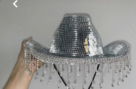 Metallic Cowboy Hat, Mirror Cowboy Hat, Diamond Cowboy Hat, Party Cowgirl Hat, Mirrorball Cowboy Hat, Mirrorball Hat, Coastal Disco, 21sr Birthday, Bedazzled Cowboy Hat