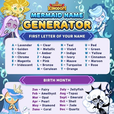 Oc Name Generator, Mermaid Name Generator, Evil Meme, Kingdom Names, Mermaid Names, Dragon Cookies, Vocaloid Funny, Cookie Run Kingdom, Name Inspiration