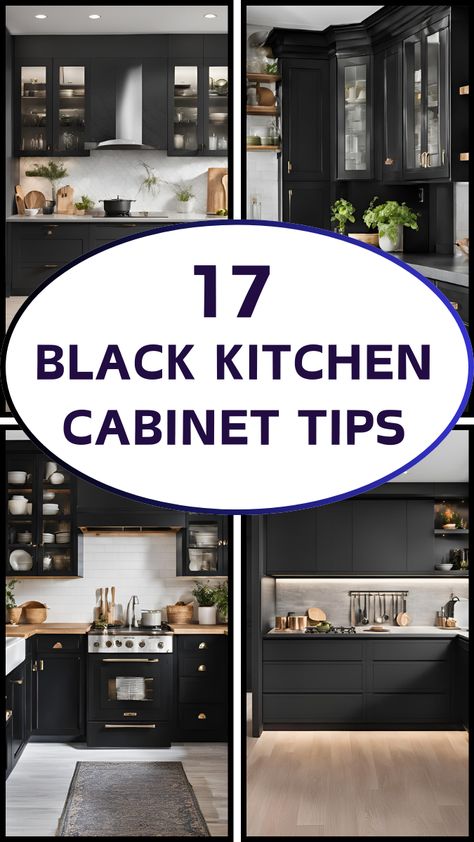 Budget-Friendly Black Kitchen Cabinet Ideas for a Chic Look Black Top Kitchen Cabinets, Repainted Black Kitchen Cabinets, Flat Black Cabinets Kitchen, Painted Cabinets With Black Appliances, Kitchen Design With Black Cabinets, Espresso Cabinets With Black Hardware, Black Textured Kitchen Cabinets, Kitchen With Black Cupboards, Small Kitchen Remodel Dark Cabinets