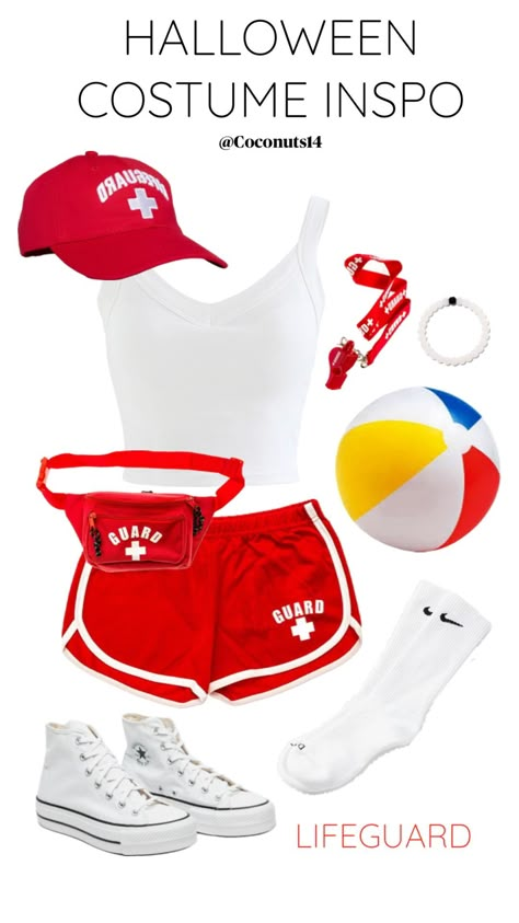 @coconuts14 #halloweencostume #halloween #lifeguard #outfitinspo #ootd Lifeguard Outfit, Lifeguard Costume, Gym Costume, Trio Halloween Costumes, Pretty Halloween Costumes, Hallowen Costume, Halloween Costumes Friends, Company Work, Group Costumes