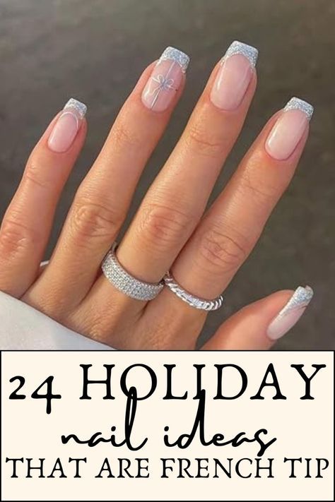 #beauty, #makeup, #skincare, #haircare Winter Nails 2024 French Tip, Short Coffin Nails Christmas, Short Coffin Red French Tip Nails, Nail Inspo Colorful French Tip, Christmas Gel Nails Short French Tip, Snowy French Tip Nails, Christmas Russian Manicure, Classy Holiday Nails Christmas Short, French Tip Designs Christmas