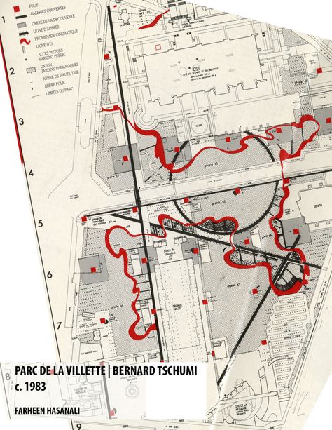 Parc De La Villette | Bernard Tschumi – Space, Form, Body, Technique | Faa1586's Blog Site Circulation Diagram Architecture, Architecture Diagram Circulation, Floor Plan Circulation Diagram, Tschumi Architecture, Landscape Architecture Circulation Diagram, Body Forms, Bernard Tschumi, Spatial Analysis, Urban Mapping