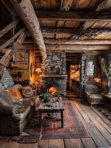 House Astethic, Cozy Cottage Interiors, Traditional Fireplaces, Minimalist Cabin, Small Cabin Interiors, Cabin Living Room, Cabin Tiny House, Outdoor Living Rooms, Cabin Interiors