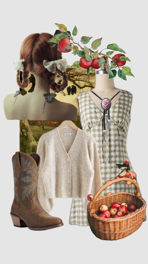 Cowgirl goes apple picking #harvest #cowgirl #cowgirlaesthetic #farmgirl #academiaaesthetic #nature #vintage #outfitinspo #fall #fallaesthetic #fallfashion #fall2023 Farmgirl Outfits, Nature Vintage, Cowgirl Aesthetic, Apple Picking, Academia Aesthetic, Farm Girl, Autumn Fashion, Energy, Wardrobe