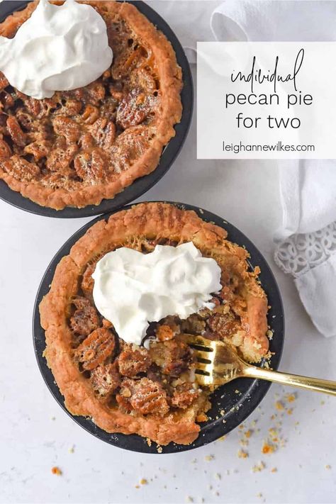 Mini Pecan Pie for Two is perfect for when you are celebrating small. Made with a shortbread crust this small batch pecan pie has all the sweet and salty flavor and texture of a full size pecan pie. Small Individual Pecan Pies, Pecan Pie For One Or Two, Single Serve Pecan Pie, Small Batch Pecan Pie, Individual Pecan Pie Recipe, Pie For Two, Small Pecan Pie Recipe, Pecan Pie For Two, Small Pies Recipes