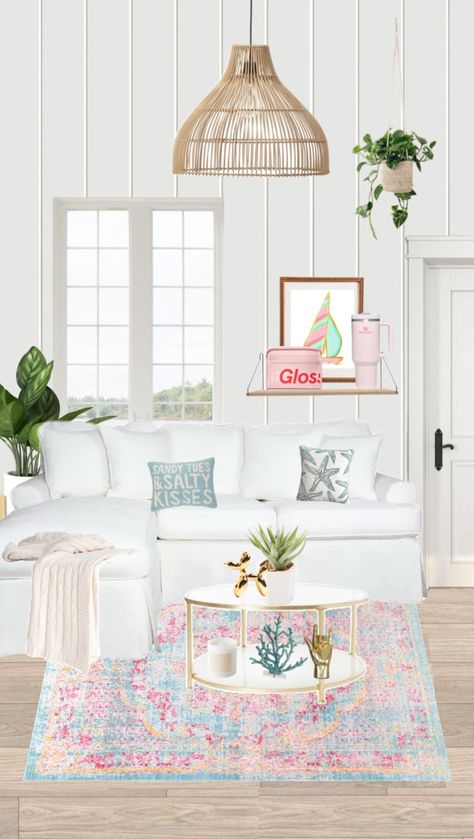 Preppy Lounge Room, Living Room Preppy, Preppy Living Room Decor, Bama Dorm, College Living Room Ideas, College Living Room, Preppy Apartment Decor, Zepeto Background Aesthetic Living Room, Preppy Living Room