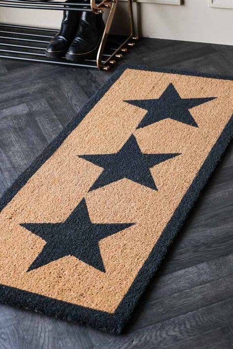 Triple Star Double Doormat With Charcoal Border Double Door Entrance, Dark Brown Background, Quirky Home, Rockett St George, French Windows, Hollywood Style, Cottage Bedroom, Boot Room, Coir Doormat