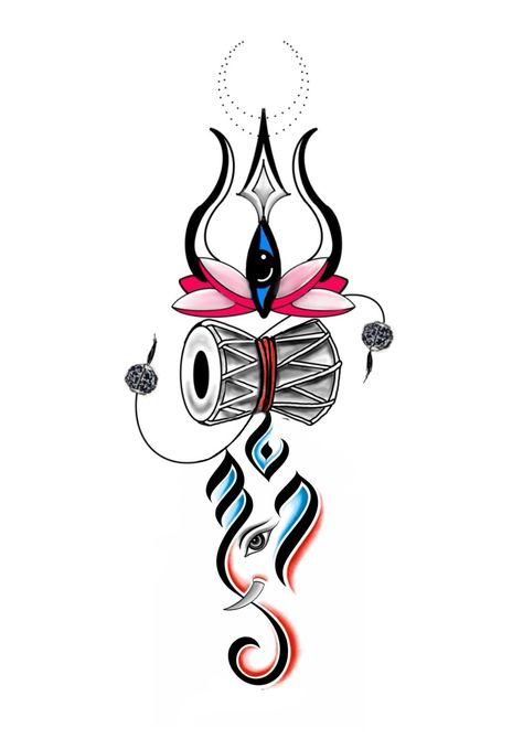 Trishakti Tattoo, God Shiva Tattoo Design, Shiv Trishul Tattoo, Shiva Tattoo Ideas, Mahadev Tattoos, Om Trishul Tattoo, Shiva God, Geometric Tattoo Pattern, Hindu Tattoos