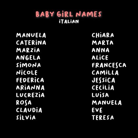 Italian Female Names, Italian Baby Girl Names, Italian Last Names, Fem Names, Last Names For Characters, Italian Girl Names, Oc Creation, Beautiful Names, Aesthetic Names