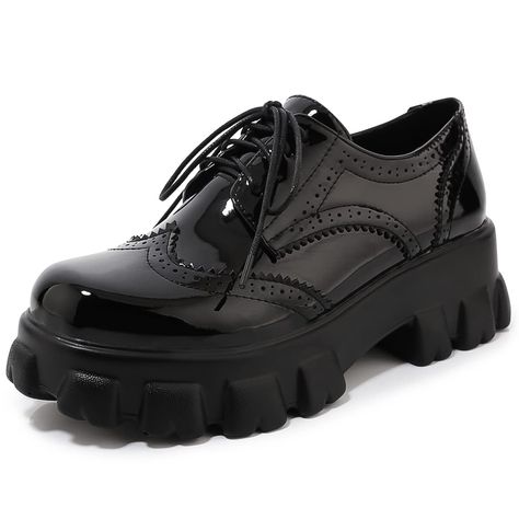 PRICES MAY VARY. CHUNKY PLATFORM LOAFERS:Heel height: 2.36" / 6cm. CHUNKY LOAFERS WOMEN: These chunky loafers women feature a round toe, gothic style, and lace-up style for easy on and off. GOTH SHOES FOR WOMEN:goth shoes for women are suitable for parties, work, dates, weddings or other occasions. You are definitely the most eye-catching one. Goth Shoes For Women Chunky Platform Loafers Oxford Platform Heels CHUNKY LOAFERS WOMEN PLATFORM:Buy our women chunky loafers women platform with confiden High Heel Oxford Shoes, High Heel Oxfords, Alternative Fashion Outfits, Oxford Shoes Heels, Rock Style Clothing, Basic Heels, Black Pants Men, Women Platform Shoes, Oxford Heels