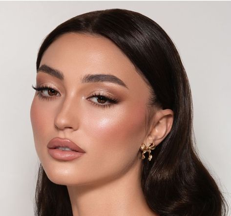 Makeup As Wedding Guest, Brown Tones Makeup Look, Shimmery Bridesmaid Makeup, Wedding Makeup South Asian, Bridal Makeup Looks Brown Eyes, Soft Glam Hair And Makeup, Brown Peach Makeup, Earthy Glam Makeup, Wedding Makeup Middle Eastern