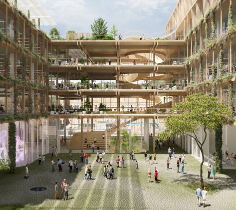 Social Housing Architecture, Mass Timber, Conceptual Model Architecture, Arch Building, Competition Winner, Timber Architecture, Double Twist, Architectural Competition, Barcelona Catalonia