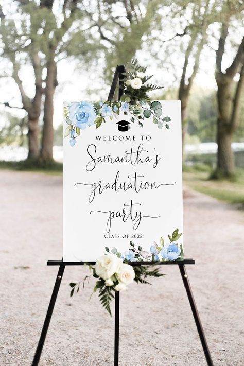 Bloom Graduation Party, Floral Grad Party, Graduation Welcome Sign, Blue Graduation Party, Floral Graduation Party, Modern Graduation Party, Graduation Party Signs, Outdoor Graduation Parties, Gold Graduation Party