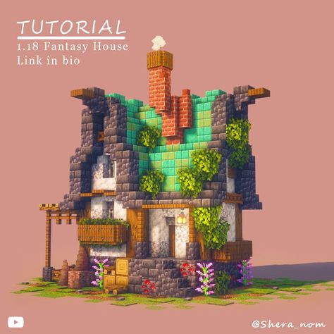 Minecraft Fantasy house easy Tutorial, link in bio :)) Minecraft Steampunk House Ideas, Minecraft Block Palette, Fantasy House Interior, Minecraft Fantasy House, Minecraft Barn, Minecraft Building Ideas, Minecraft Steampunk, House Interior Ideas, House Tutorial