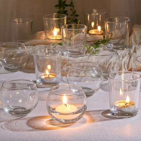 PRICES MAY VARY. 🌺24PCS ASSORTED CANDLE HOLDER🌺 : These charming cute candle holders are made of thick & strong glass, which are durable and not easy to break. Each order will consist of 12pcs Regular Glass Votives and 12pcs Bowl Glass Votives .(Candles Excluded) 🌺CUTE SIZE🌺: The ROUND votive tealight candle holder is 2ʺ diameter (top) and 2ʺ height approximately, the regular candle holder is 2.17ʺ diameter (top) and 2.6ʺ height approximately. We recommend to use the votives, tea lights, Led Vintage Wood Candle Holders, Cute Candle, Clear Glass Candle Holders, Glass Tealight Candle Holders, Glass Votives, Glass Votive Candle Holders, Gold Candle Holders, Glass Votive Holders, Led Tea Lights