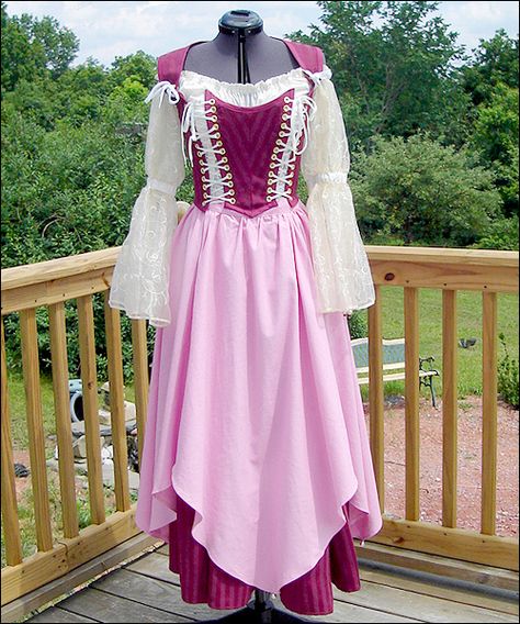 Wench Dress, Maiden Costume, Ren Faire Costume, Fair Outfits, Green And Gray, Custom Made Clothing, Rosy Pink, Tapestry Fabric, Medieval Dress