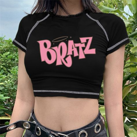 Female T shirt y2k Vintage T shirt Street goth T shirt Harajuku black Women Short Sleeve Tee Tops BRATZ Print roupas femininas|T-Shirts| - AliExpress Vintage Bratz, Street Goth, Y2k Crop Top, Vintage Goth, Vintage T Shirts, Teenage Fashion, Looks Black, Cropped Tops, 90s Grunge