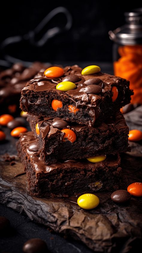 Halloween Brownies Recipes, Autumn Brownies, Halloween Brownies Ideas, Brownie Halloween, Dark Chocolate Brownies Recipe, Halloween Brownie, Chocolate Wallpaper, Chocolate Brownies Recipe, Fall Sweets