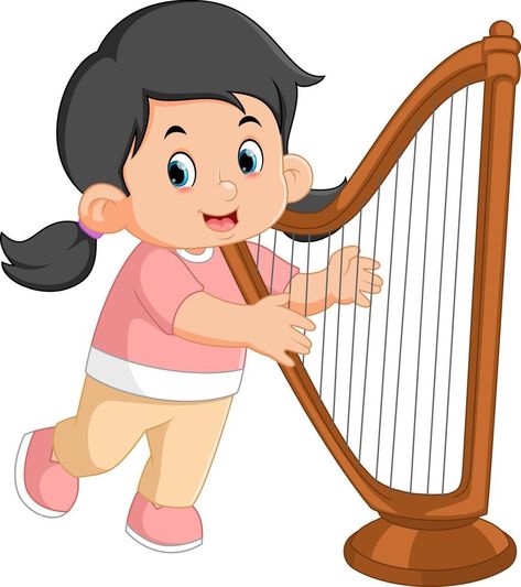 uma fofa e engraçado menina é Aprendendo a harpa instrumento Harp Instrument, Back To School Wallpaper, Kids Instruments, Text Drawing, Boat Vector, Dinosaur Park, Paint Vector, The Harp, Cat Vector