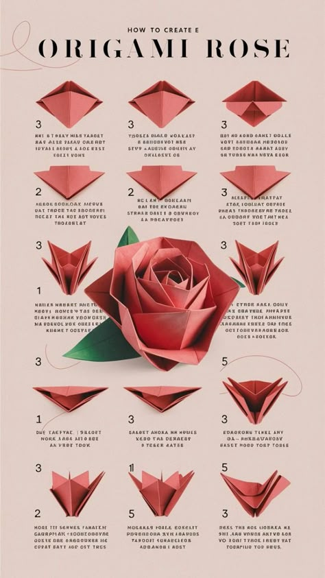 How To Fold A Rose Out Of Paper, Origami Instructions Flower, Paper Rose Tutorial Step By Step, Rose Paper Tutorial, Sticky Note Origami Flower, Origami Bouquet Tutorial, Poppy Origami, How To Make Paper Roses Step By Step, Rose Origami Tutorial