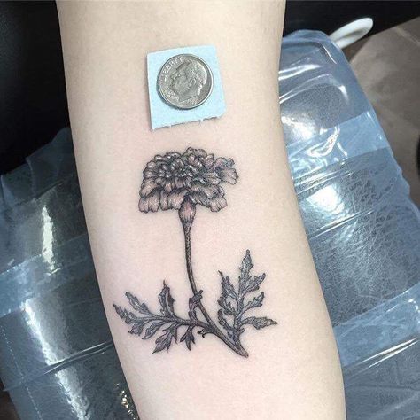 Marigolds Tattoo, Adorable Tattoos, Marigold Tattoo, Piercing And Tattoo, Ink Therapy, Flower Tattoo Shoulder, Elbow Tattoos, Sun Tattoos, Family Tattoo