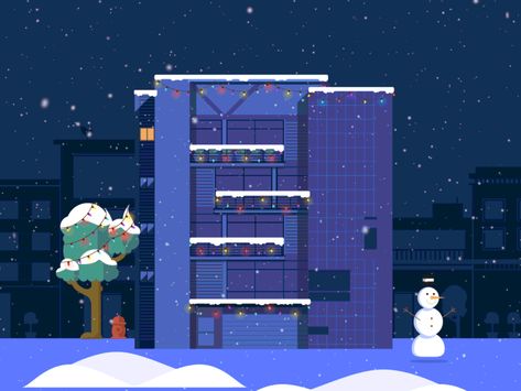 Happy Holidays by Vick Romero Christmas Motion Graphics, Christmas Creative Ads, City Gif, Animated Christmas Card, Snow City, Merry Christmas Animation, Ad Animation, Christmas Animation, Magic Broom