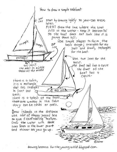 Draw A Sailboat, Sailboat Photos, Sailboat Drawing, Boat Drawing, Art Worksheets, Basic Drawing, Sail Boat, Art Instructions, Drawing Sketching