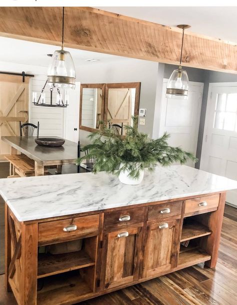 French Style Kitchen Island, Wood Kitchen Islands Ideas, Furniture Island, Rustic Island, Rustic Kitchen Island Farmhouse Style, Kitchen Island Wood, Wood Island Kitchen, Wooden Kitchen Island, Wooden Island Kitchen