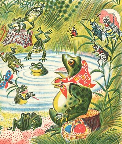 wonderful children’s book by the great illustrator Feodor Rojankovsky. Titled, Frog Went A-Courtin’, this book won the Caldicot Prize in 1955 for Best Children’s Picture Book of the year. Frog Illustration, Frog Pictures, Modern Postcard, Frog Decor, Tove Jansson, Funny Frogs, Frog Art, A Frog, Frog And Toad