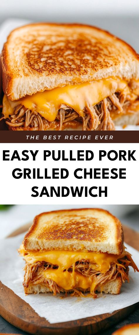 Image for Easy Pulled Pork Grilled Cheese Sandwich Quick Pulled Pork, Pulled Pork Grilled Cheese, Savory Pulled Pork, Pork Grilled Cheese, Pork Sandwich Recipes, Bbq Pulled Pork Sandwiches, Smoked Pork Shoulder, Easy Pulled Pork, Pulled Pork Sandwiches