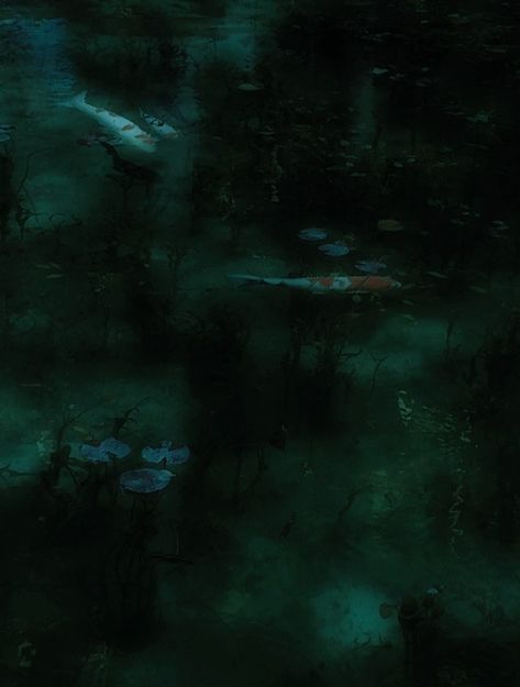 Pond Aesthetic Dark, Pond At Night Aesthetic, Dark Pond Aesthetic, Fish Dark Aesthetic, Dreamlike Photography, Pond At Night, Pond Aesthetic, Rain Ghoul, Green Pond