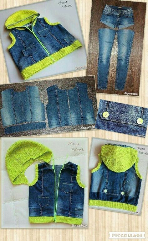 Sewing Clothes Refashion, Cut Shirt Designs, Altering Jeans, Blue Jeans Crafts, Old Sweater, Denim Ideas, Sewing Aprons, Recycle Jeans, Upcycle Jeans