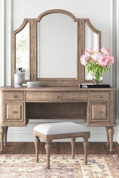 6 Essentials For the Ideal Vanity Area - Foter Modern Vanity Table, Bedroom Vanity Set, Vintage Farmhouse Style, Antique Vanity, Makeup Table Vanity, Vanity Area, Bedroom Vanity, White Vanity, Vanity Stool