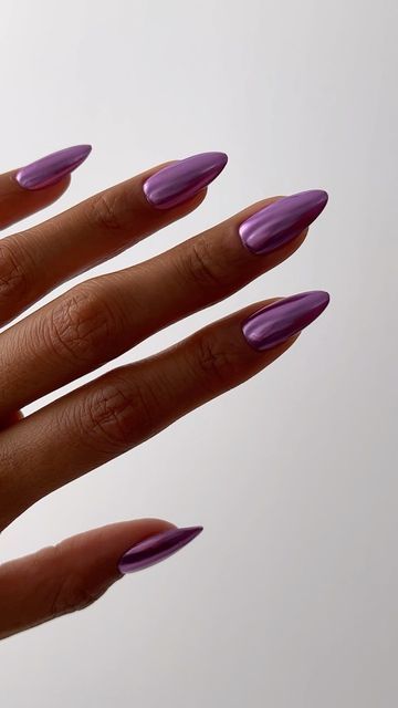 Melanie Graves on Instagram: "Purple chrome in action 💜 (see the previous post for product details!) — #chromenails #springnails #springnailart #springnailinspo #nailartvideos" Purple Crome, Purple Almond Nails, Future Nails, Purple Chrome, 2023 Nails, Chrome Powder, Nail Art Videos, Spring Nail Art, Nails Inspo