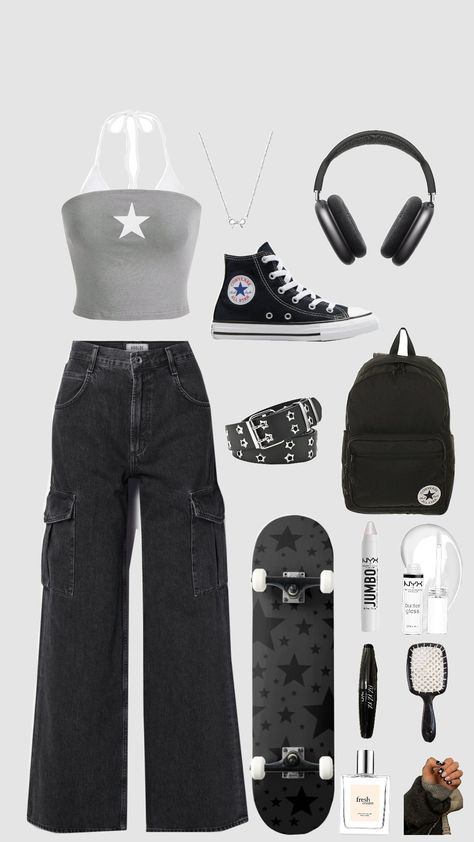 black, white and grey fit Black Tomboy Outfits, Black And Grey Outfit, Winter Outfits Dinner, Outfit Ideas Cargo, Black And White Fits, Outfit Ideas For School Fall, Cute Outfits Winter, Summer Outfits Baddie, Cute Tomboy Outfits