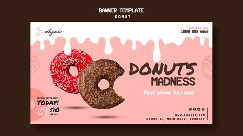 Donut Banner, Indian Flag Photos, Donut Store, Canva Marketing, Confectionery Design, Roller Banner, Food Template, Free Banner, Facebook Banner