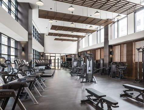 Check out the sleek amenities at Long Island City's new rental, the Forge - Curbed NY Amenity Space Design, Long Island City Apartment, Apartment Amenities, Amenity Space, Gym Designs, Fitness Center Design, Apartment Remodel, Clubhouse Design, Gym Design Interior