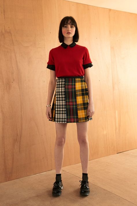 Checkered skirt outfit