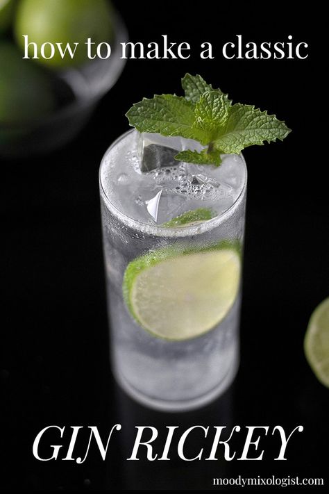 How to Make a Classic Gin Rickey (And Why You Should) - Moody Mixologist Moody Mixologist, Gin Rickey, Gin And Soda, Beer Cocktail Recipes, Classic Gin Cocktails, Simple Syrup Cocktails, Low Calorie Cocktails, Cocktail Mixology, Tonic Drink