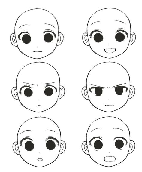 Cute Face Shapes Drawing, Eye Drawing Styles Cartoon, Simple Drawings Digital, Chibi Characters Drawing, Tired Chibi Expression, How To Draw Cute Cartoon People, Chibi Face Reference Drawing, Chibi Cartoon Style, Vtuber Expressions Reference