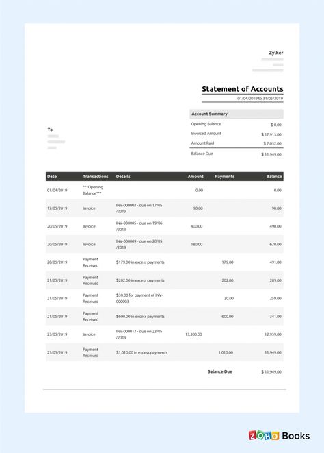 What is a Statement of Accounts? | Statement of account sample format - Zoho Books Statement Of Account, Create Invoice, Statement Template, Bank Statement, Document Templates, Accounting Software, Online Accounting, Book Template, Reading Time