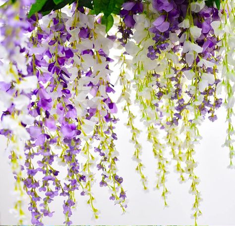 Bridgerton Brunch, Wedding Decor Purple, Fake Wisteria, Bridgerton Party, Wisteria Vine, Flower Ceiling, Rustic Centerpiece, Purple Wisteria, Hanging Planters Indoor